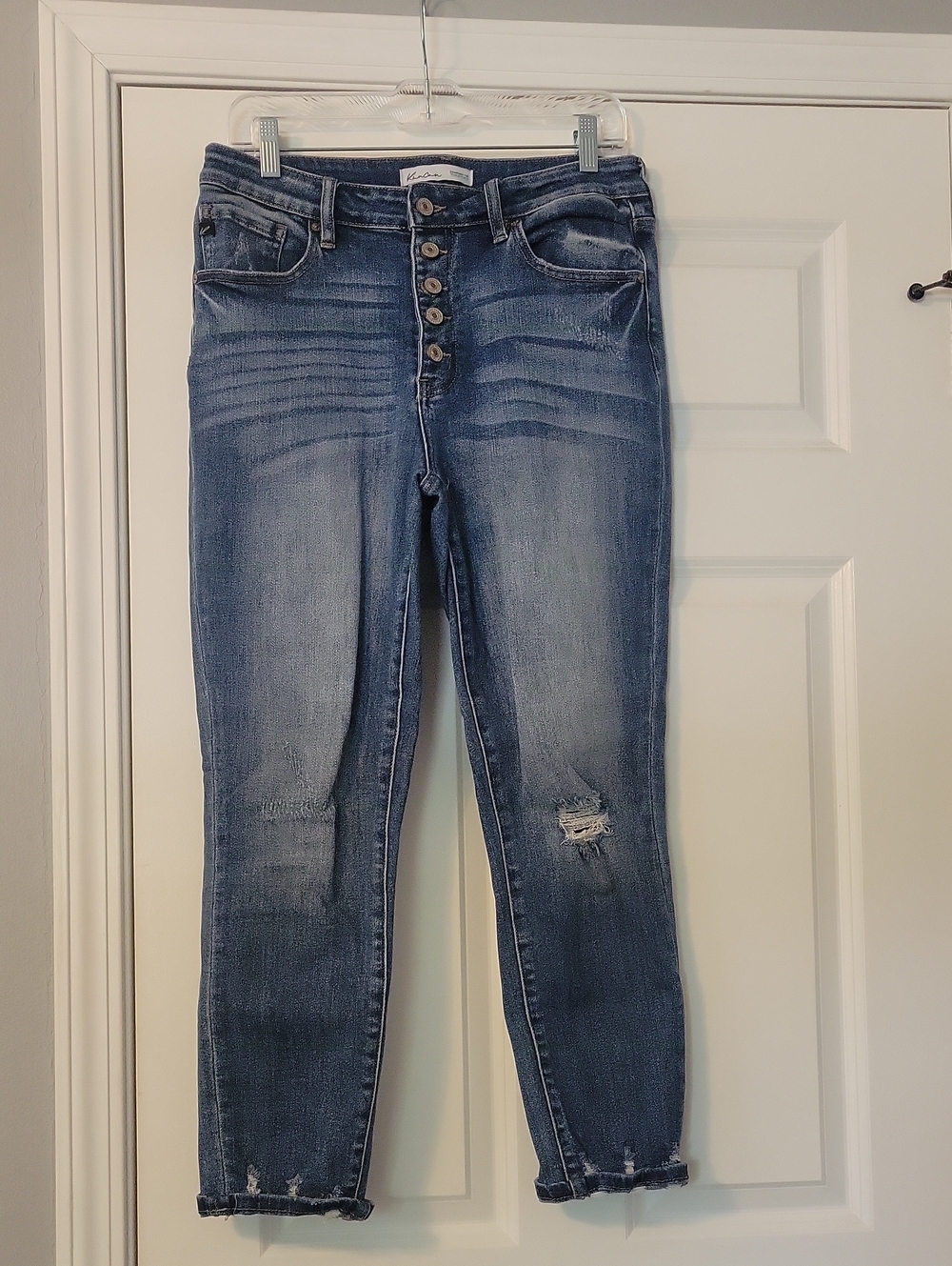 KanCan Dark Blue High-Rise Button-Fly Cropped Jeans